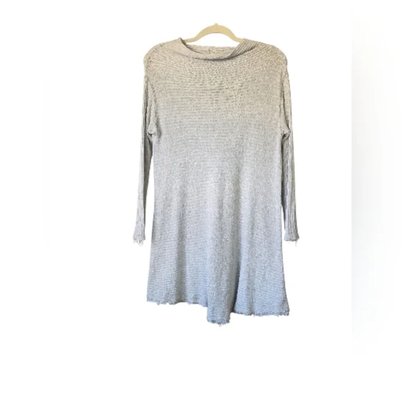 Free People We The Free Gray Cowl Funnel Neck Ribbed Longline Sweater Gray Med - Picture 1 of 5